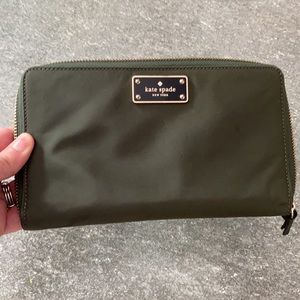 Kate Spade olive green nylon checkbook wallet